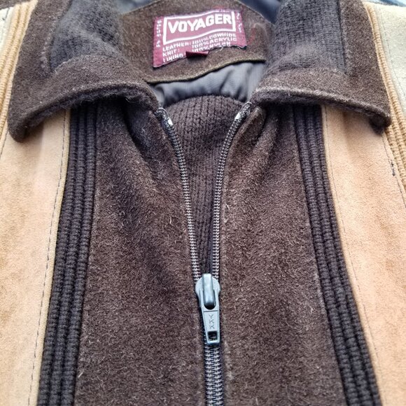 Vintage 70s Suede Leather Sweater Jacket Mens Medium Brown Orange Retro Stripe - Picture 12 of 15